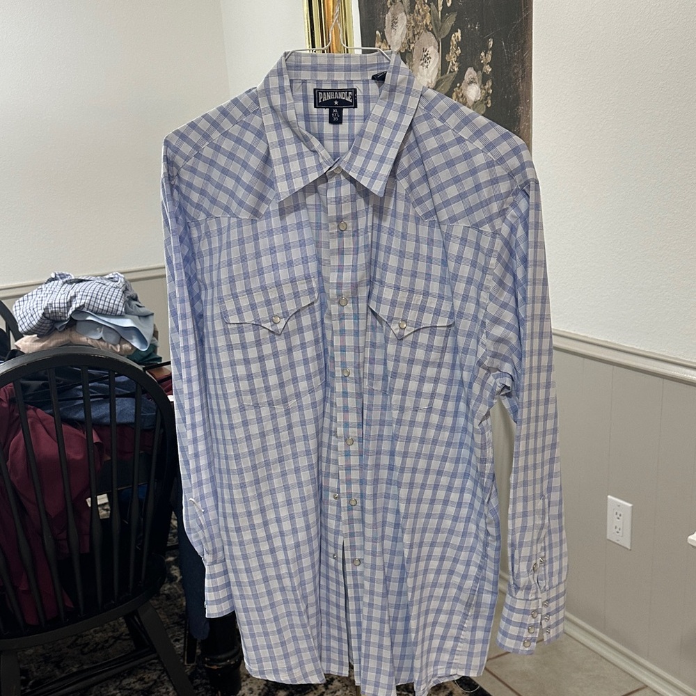 Blue and White Checkered Button-Up Shirt